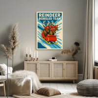 Reindeer Bobsled Team Poster