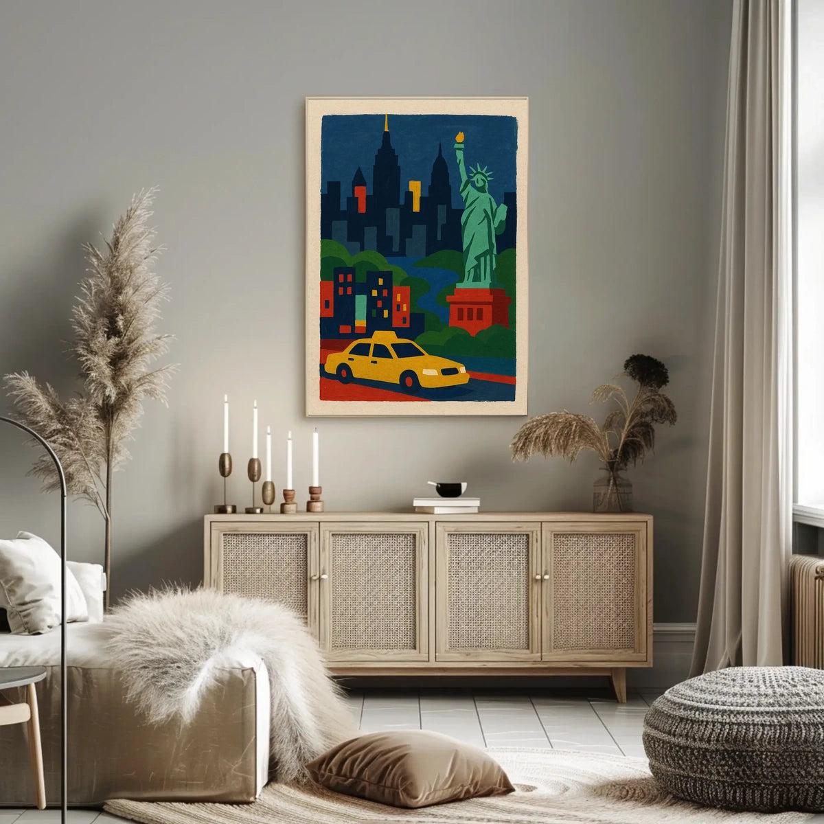 New York City Liberty Skyline Poster Abstract Wall Art