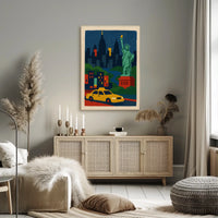 New York City Liberty Skyline Poster Abstract Wall Art