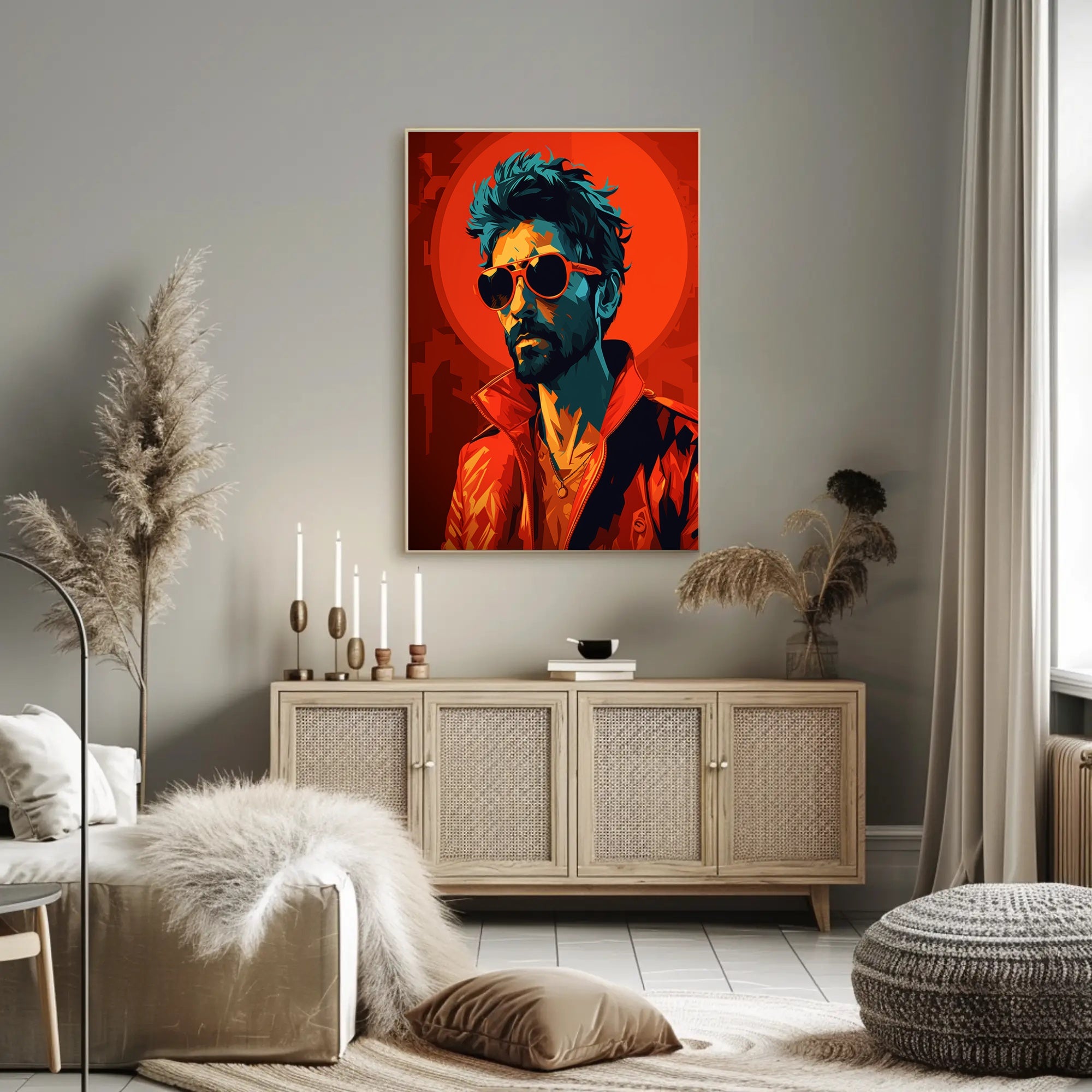 Vibrant Portrait In Red Poster PosterGoat