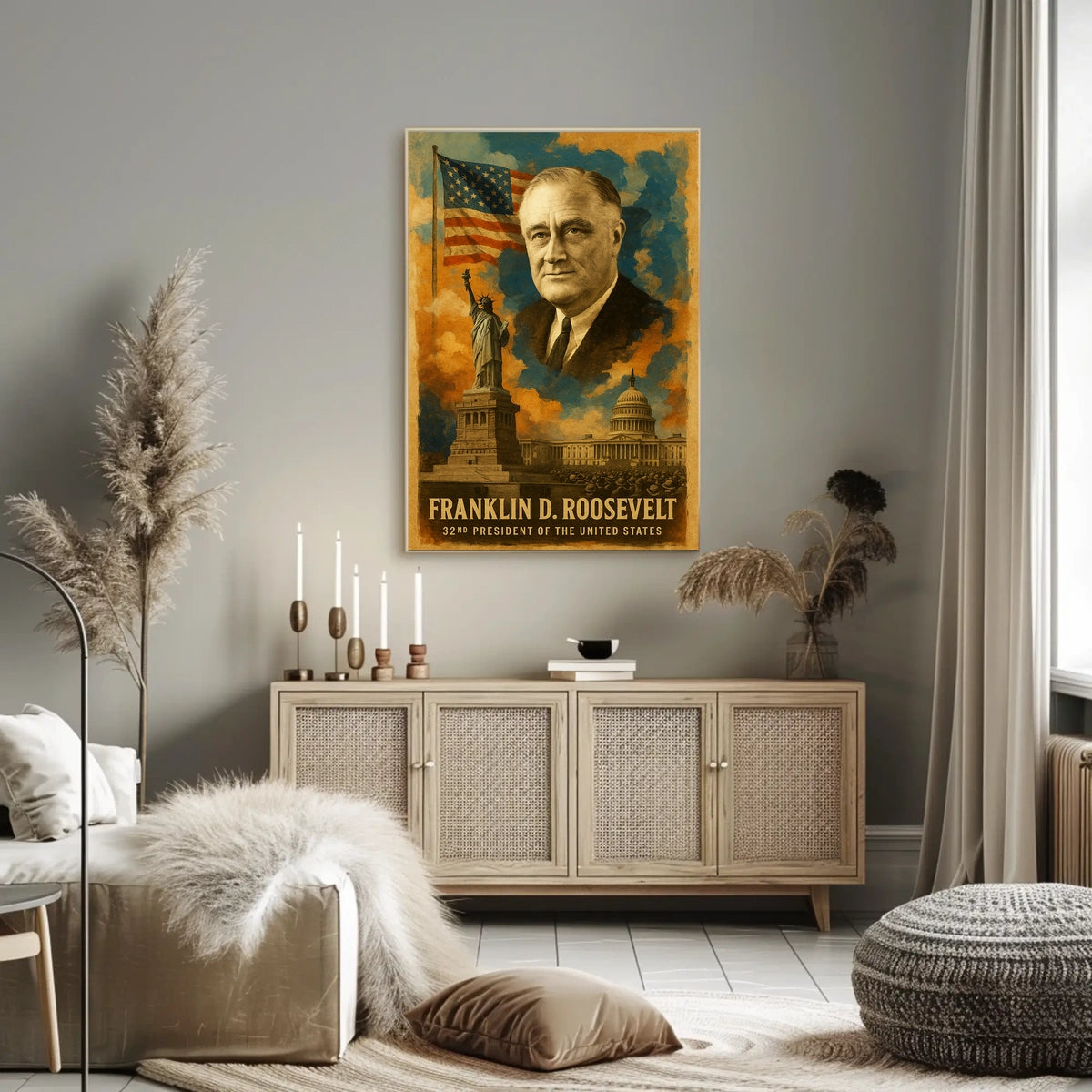 Franklin D. Roosevelt 32nd President of the United States Layered Digital Collage Poster