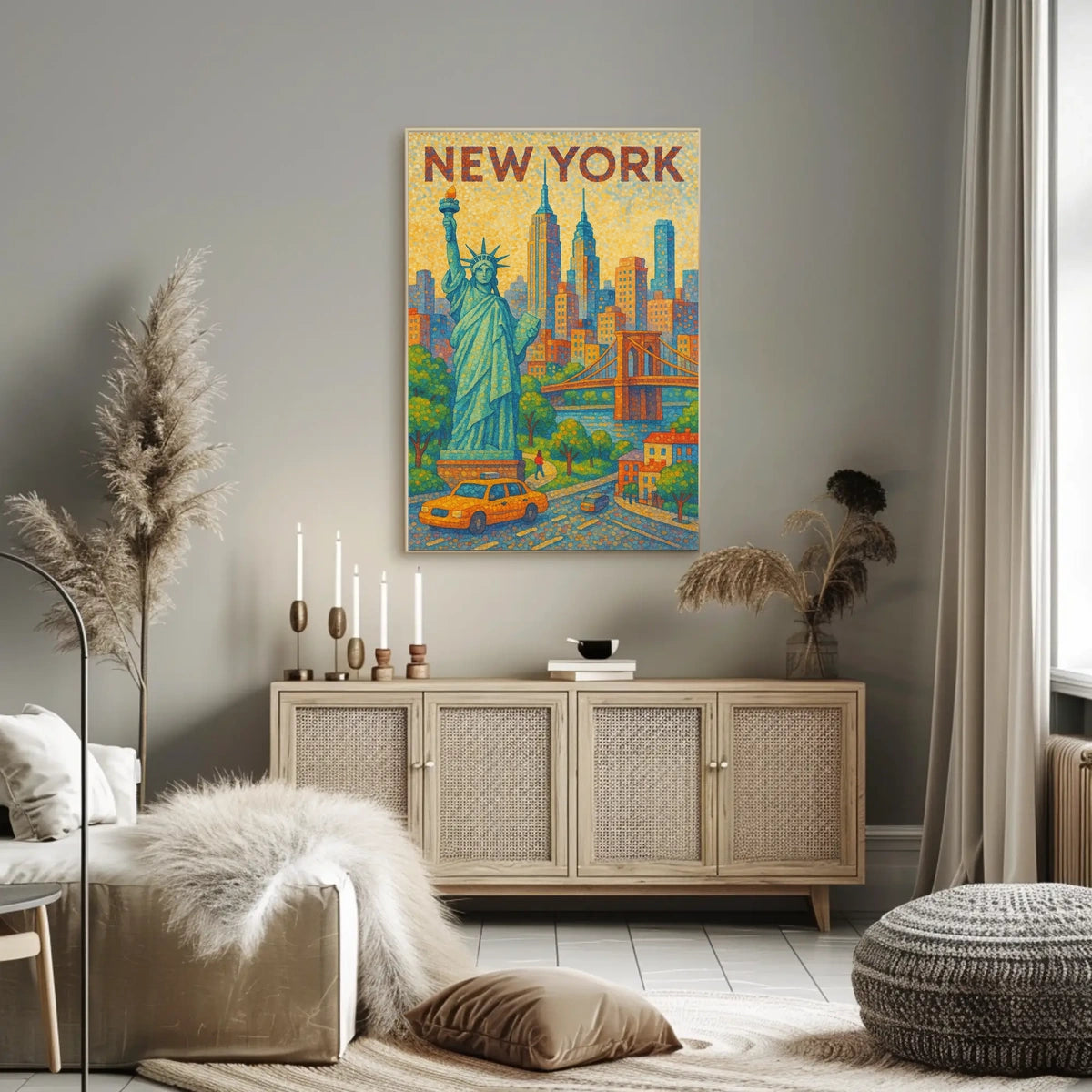 New York City Vibrant Pointillism Art Poster Modern Wall Art