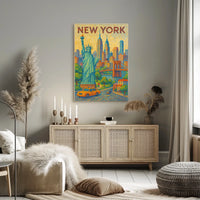 New York City Vibrant Pointillism Art Poster Modern Wall Art