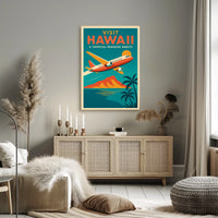 Hawaiian Adventure Scenic Flight Vintage Travel Poster