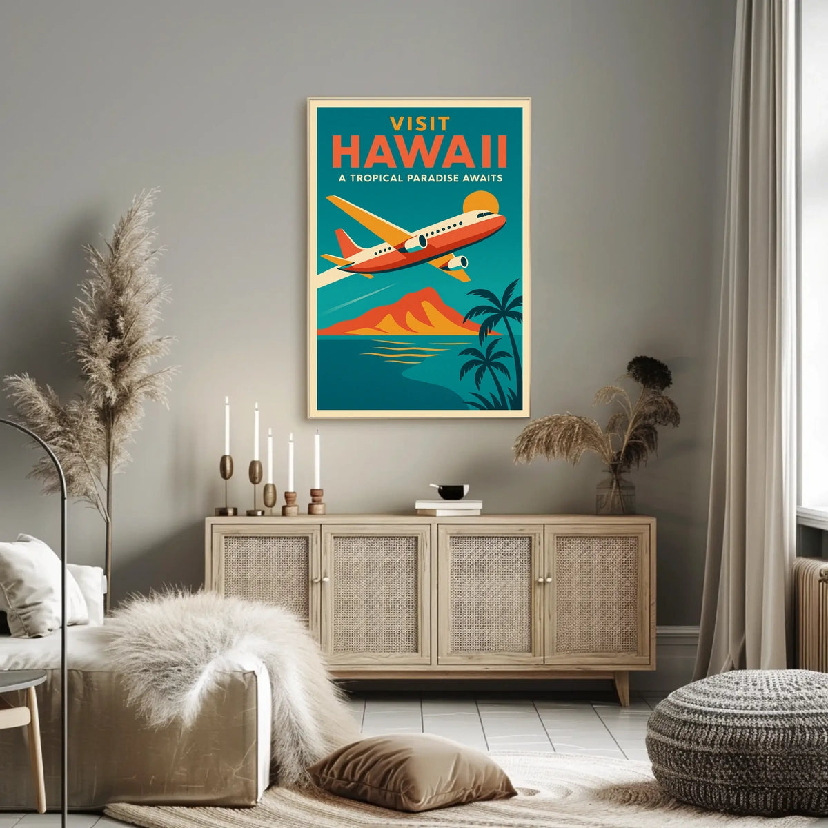 Hawaiian Adventure Scenic Flight Vintage Travel Poster