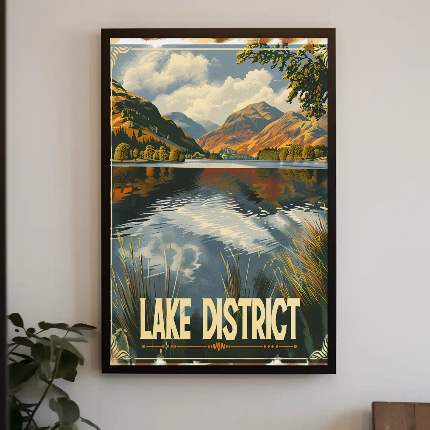 Lake District Autumn Reflection Mountain Scene Travel Poster