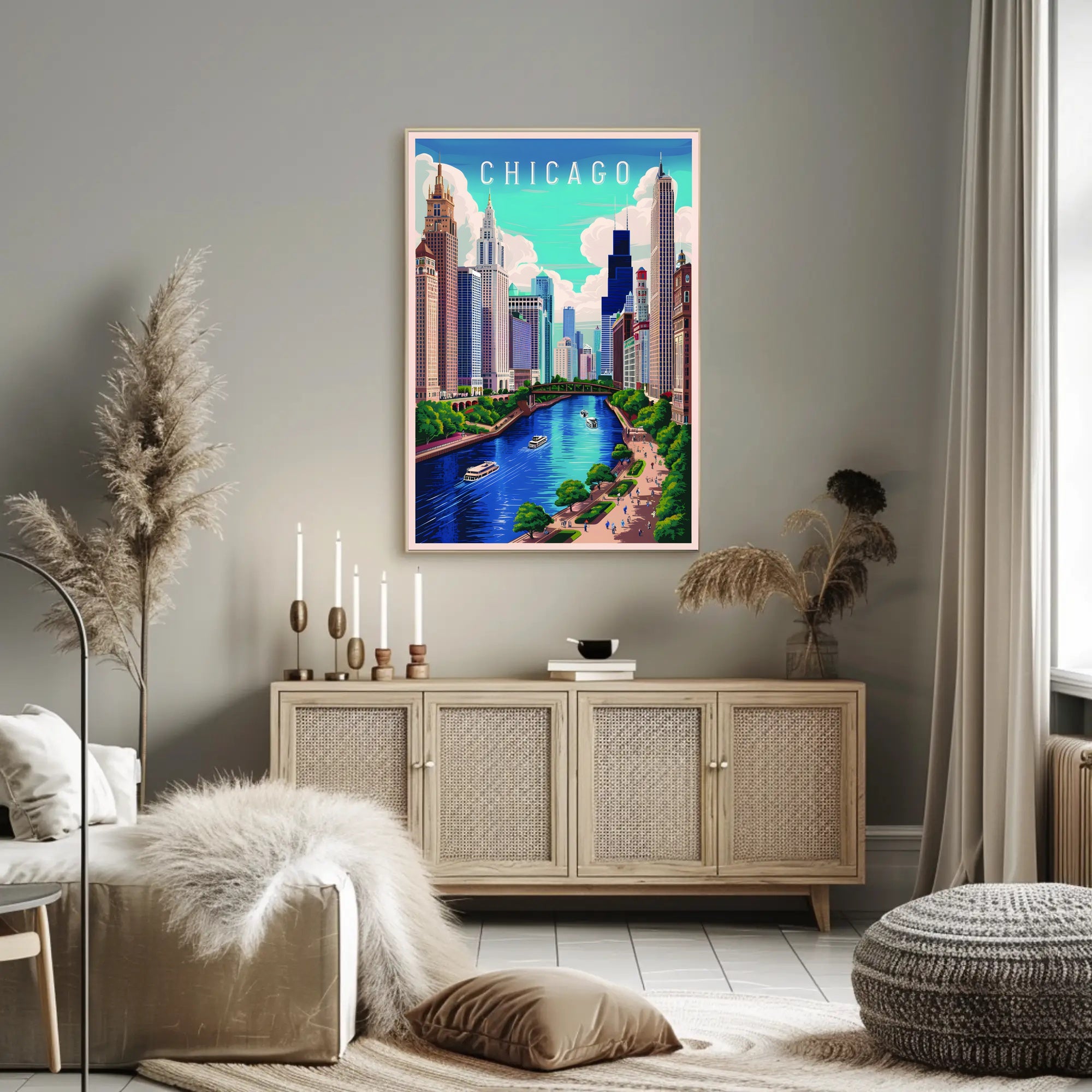 Chicago Skyline and River Poster