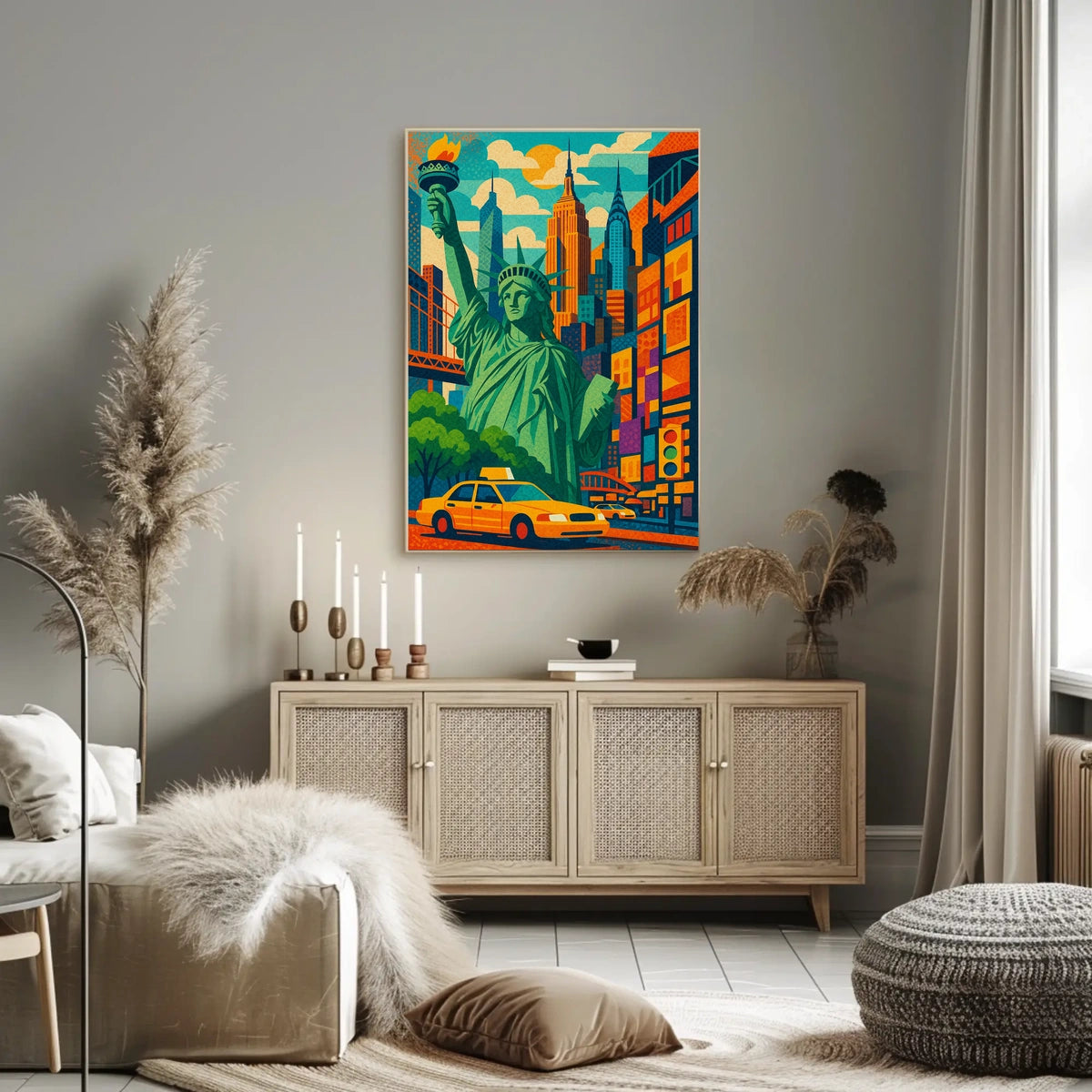 New York City Bright Iconic Urban Poster Vintage Wall Art