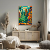 New York City Bright Iconic Urban Poster Vintage Wall Art