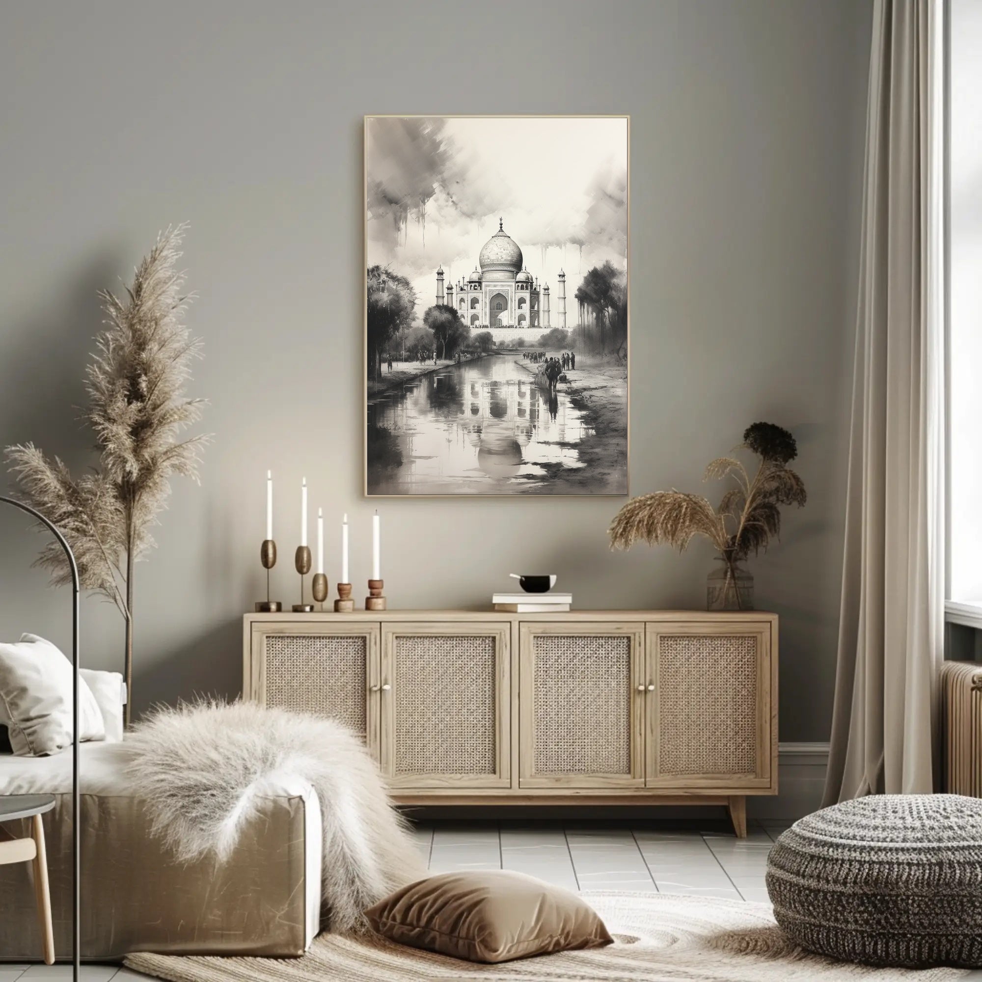 Taj Mahal Grayscale Serenity Travel Poster