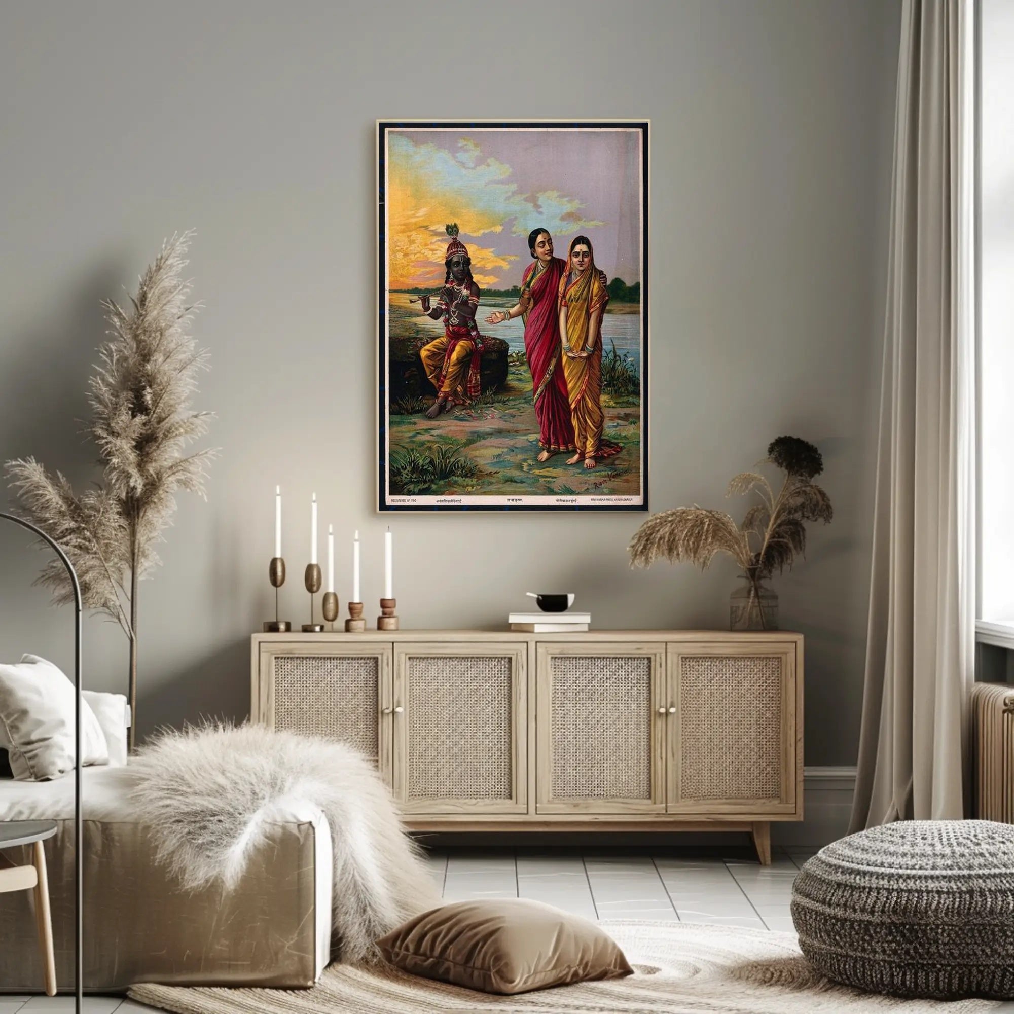 Serene Riverbank Encounter Poster PosterGoat