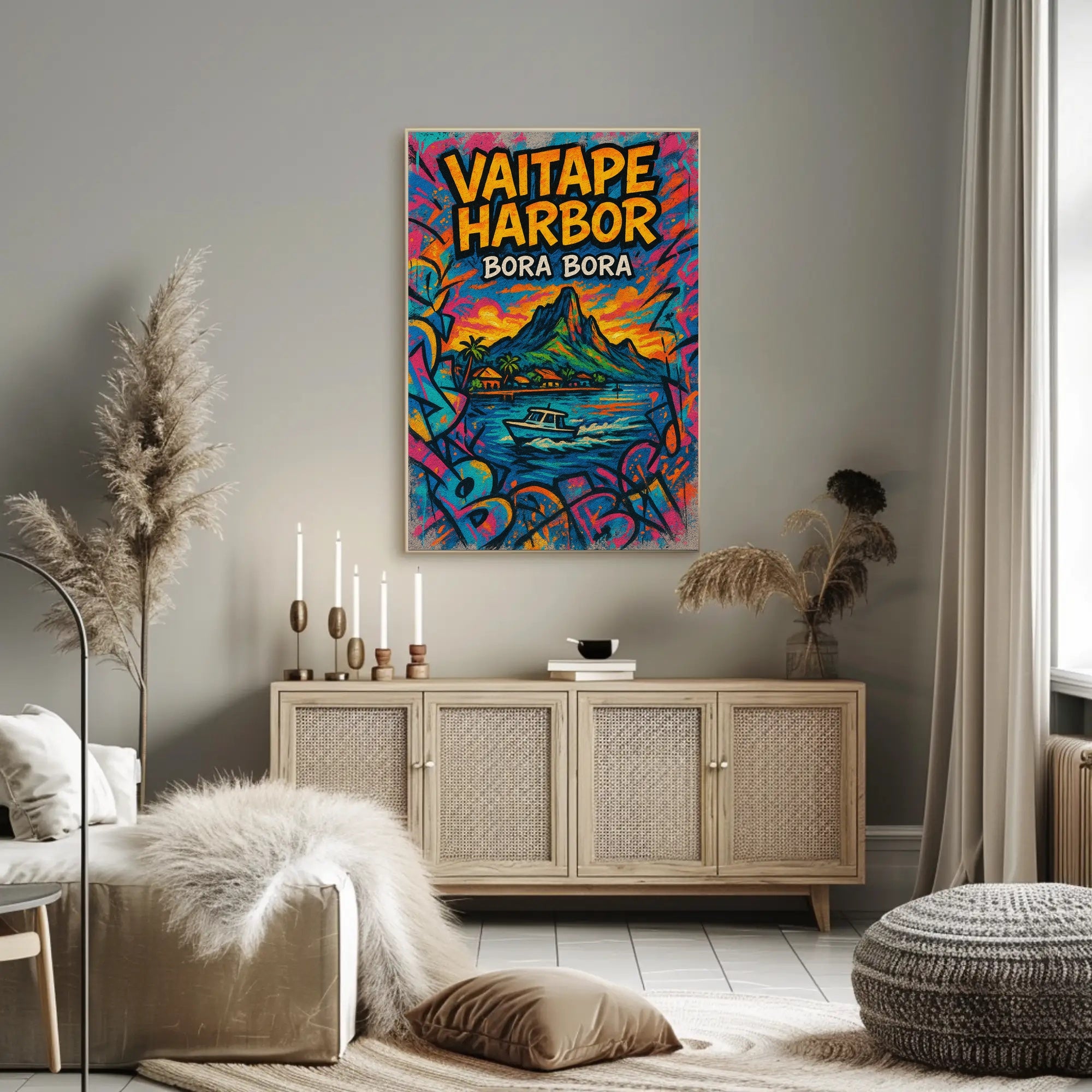 Vaitape Harbor Poster Bora Bora Colorful Travel Art