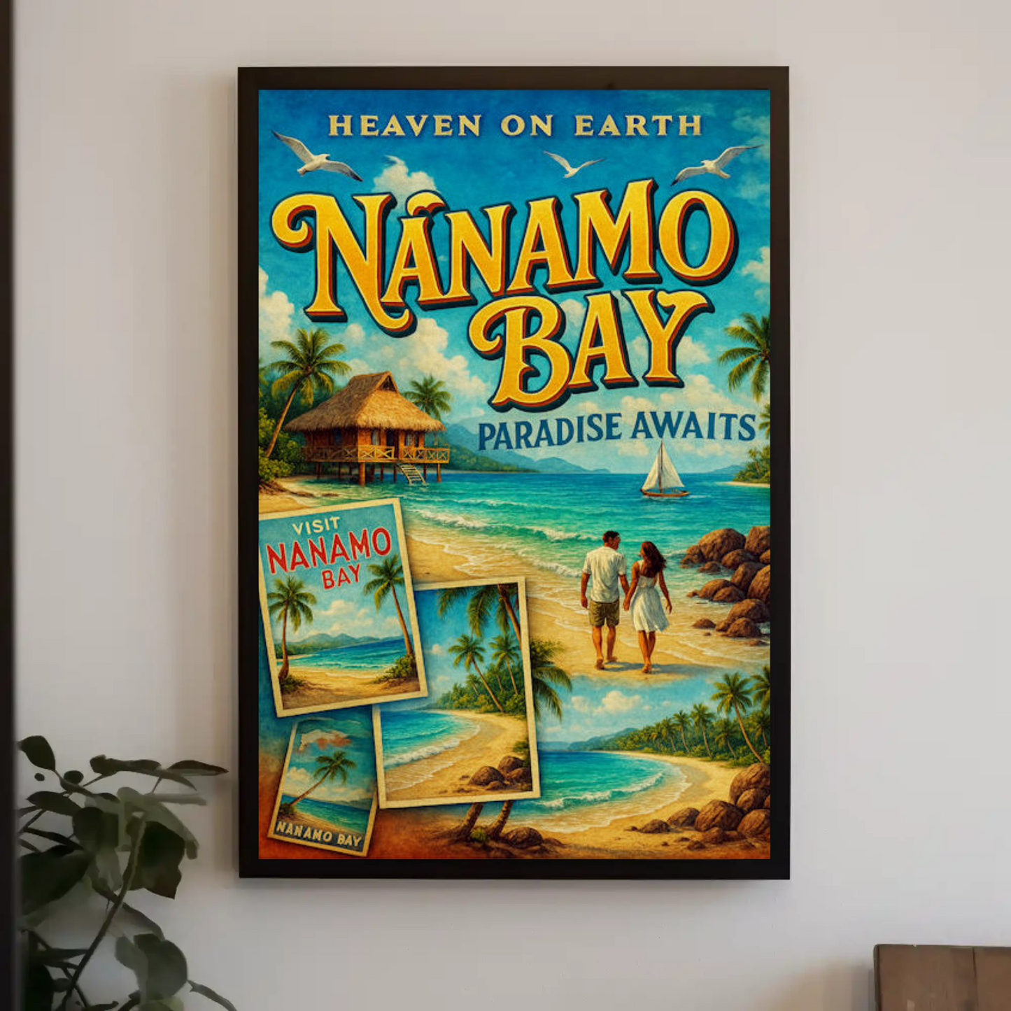 Nanamo Bay Couple Walking Beach Sunset Travel Poster