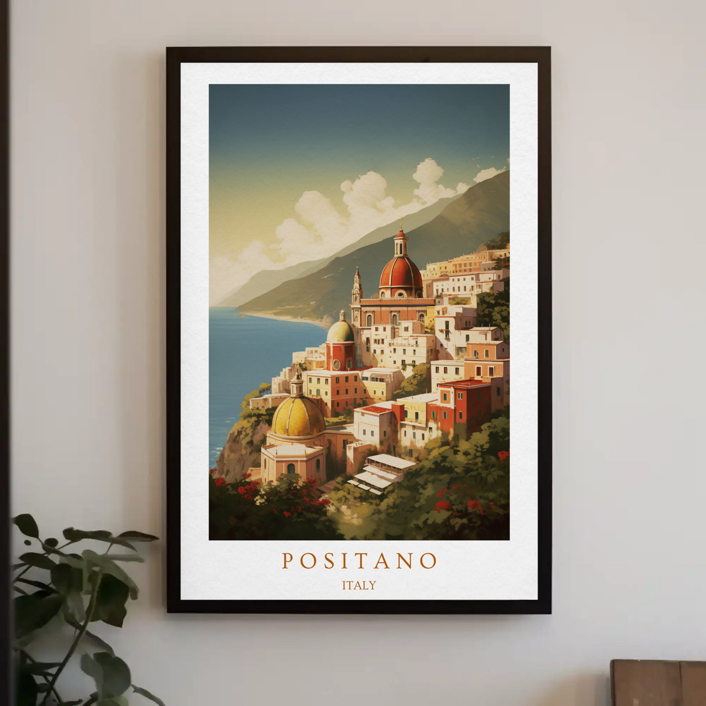 Positano Italy Coastal Village Sunset Travel Poster