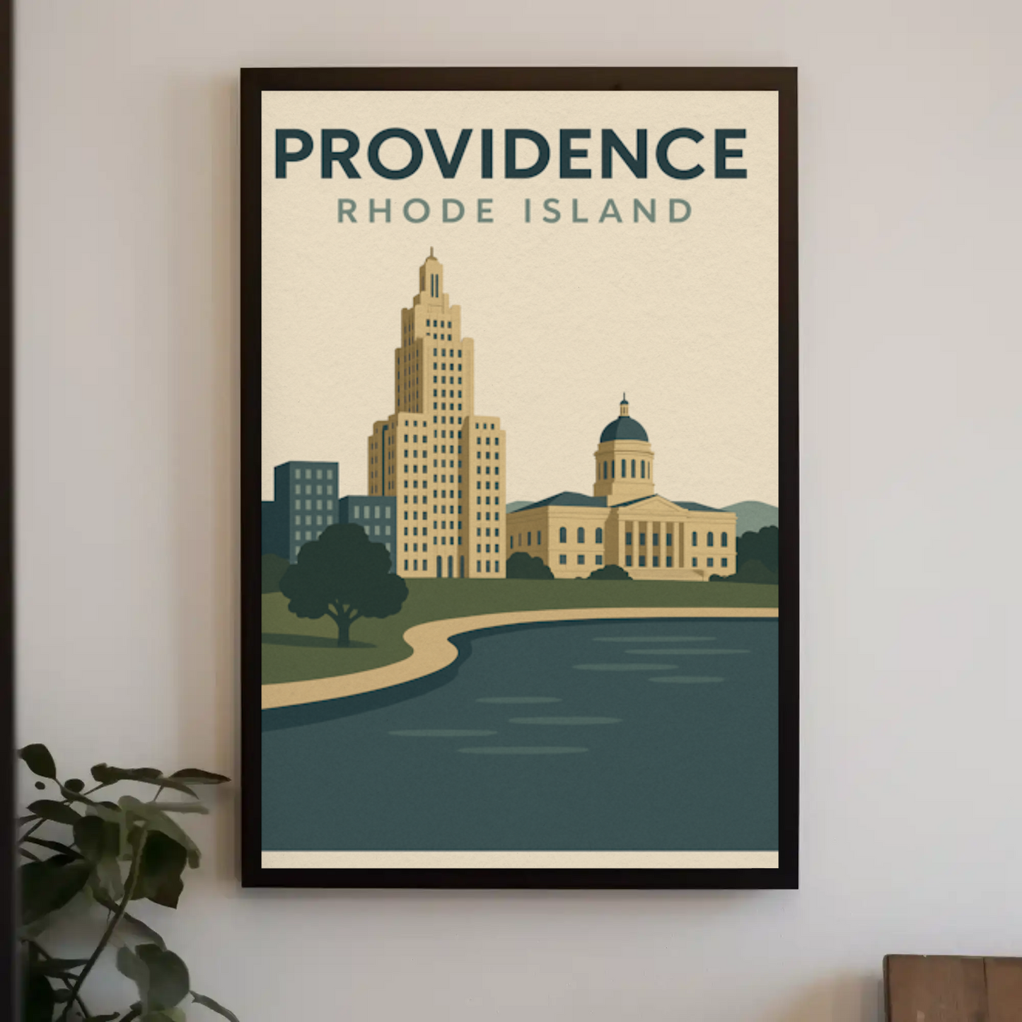 Providence Rhode Island Vintage Skyline Travel Poster