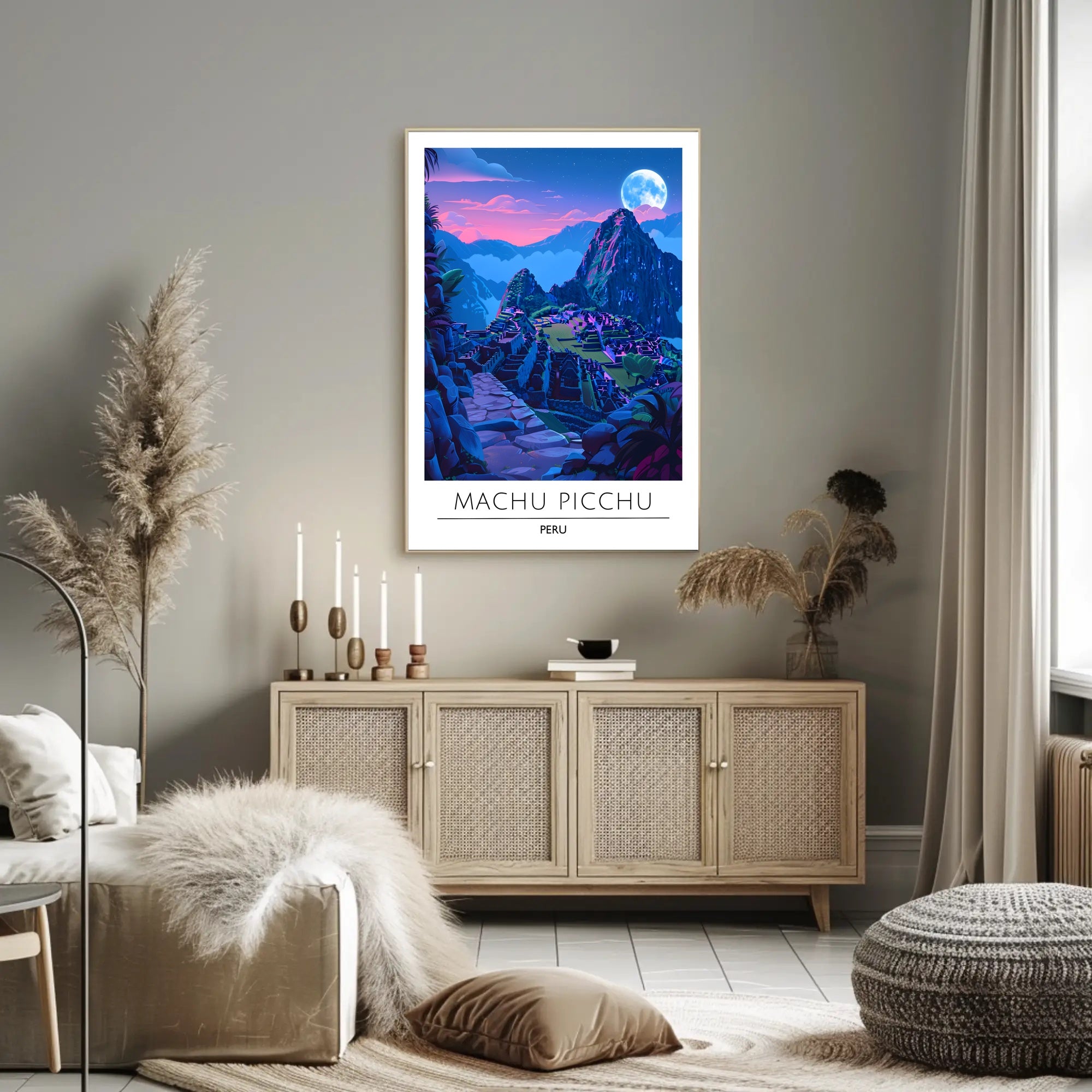 Machu Picchu Moonlit Dusk Vibrant Travel Poster