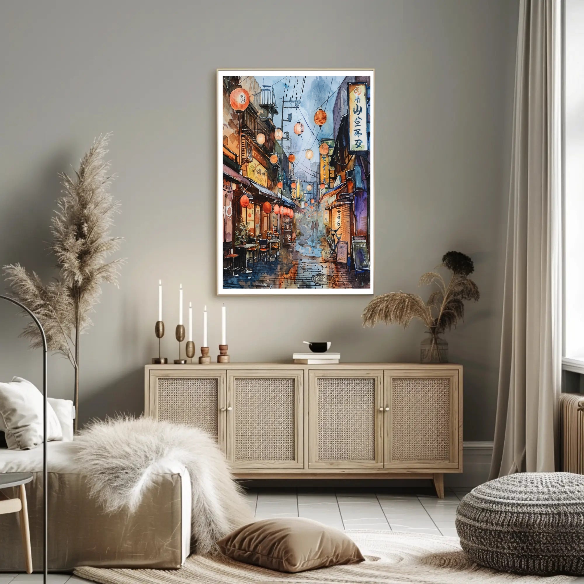 Lantern-Lit Alleyway Poster PosterGoat