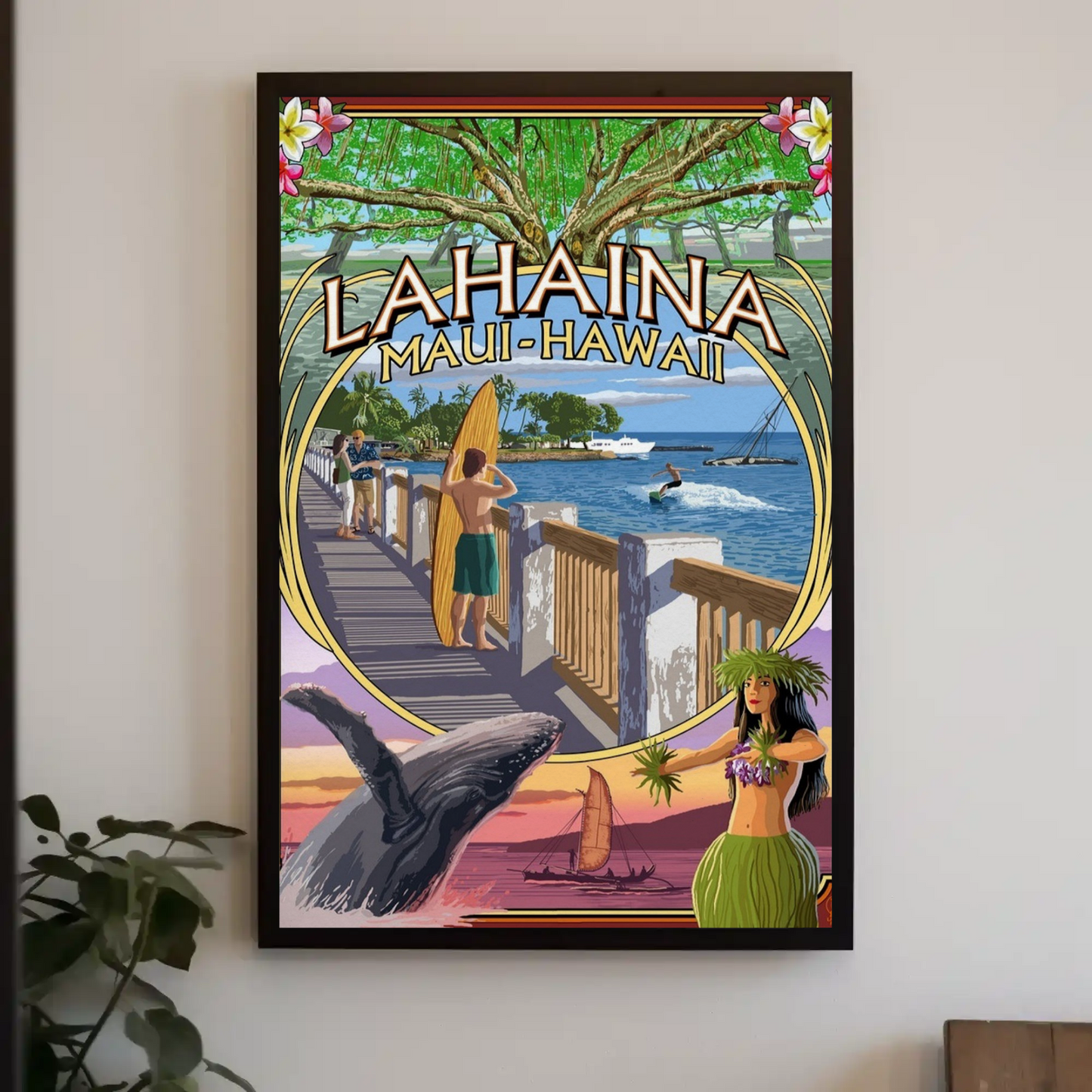 Lahaina Maui Hawaii Surfboard Whale Travel Poster