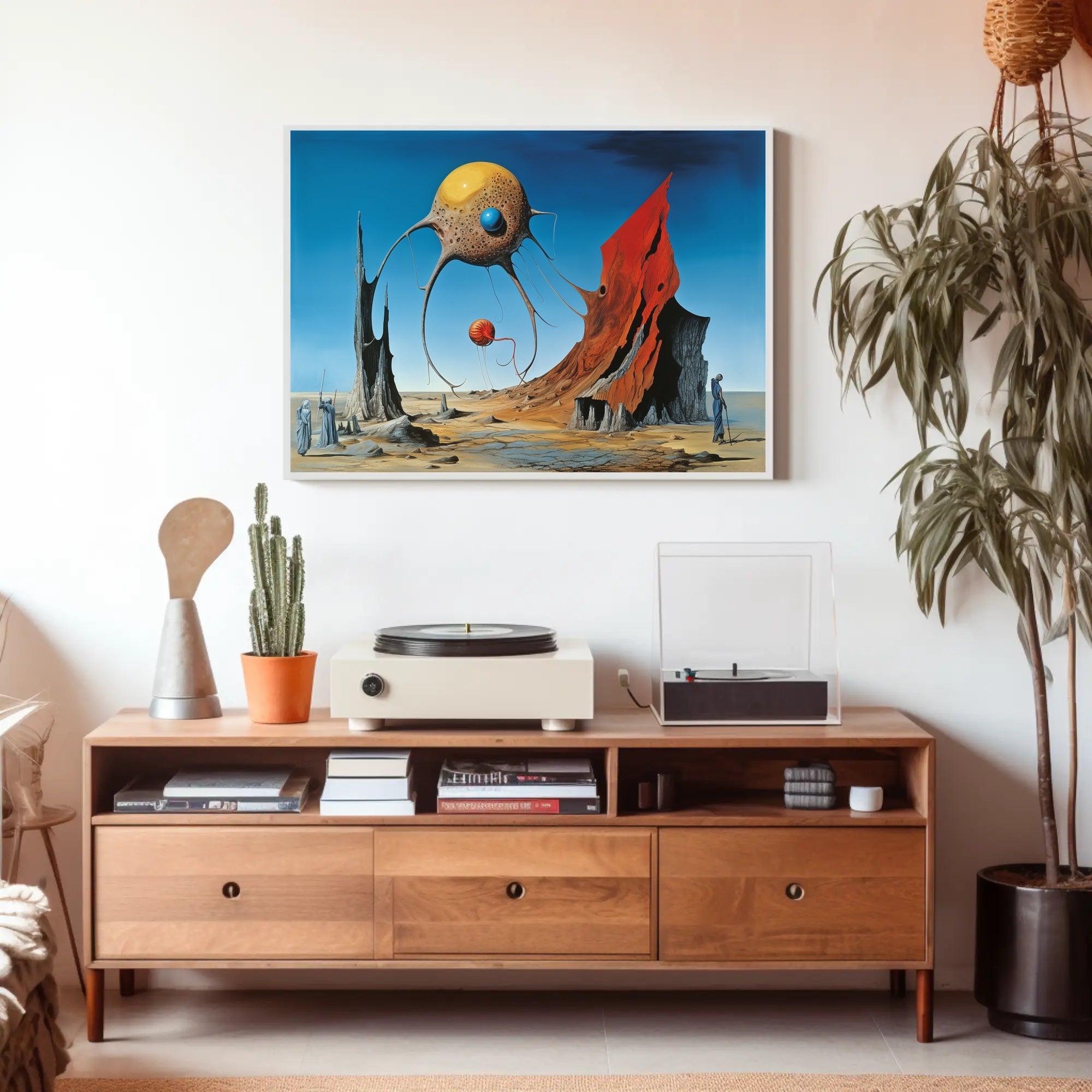 Surreal Desert Fantasy with Tentacled Spheres Art Poster