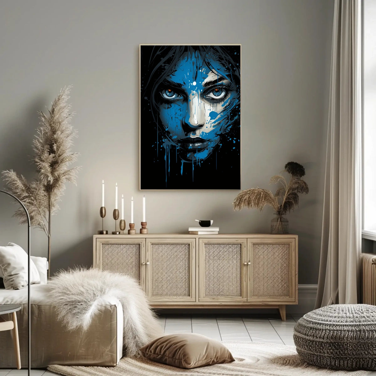 Intense Blue Gaze Abstract Portrait Art Poster