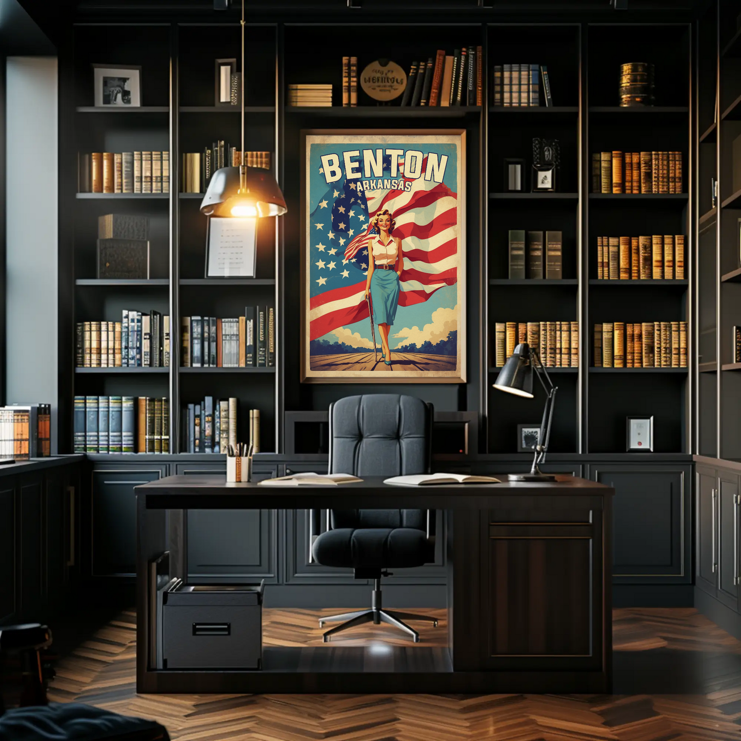 Benton Arkansas Pinup Patriot Vintage Travel Poster