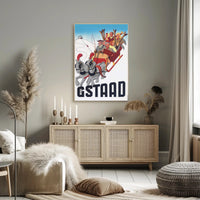 Vintage Sleigh Ride Adventure Gstaad Travel Poster PosterGoat