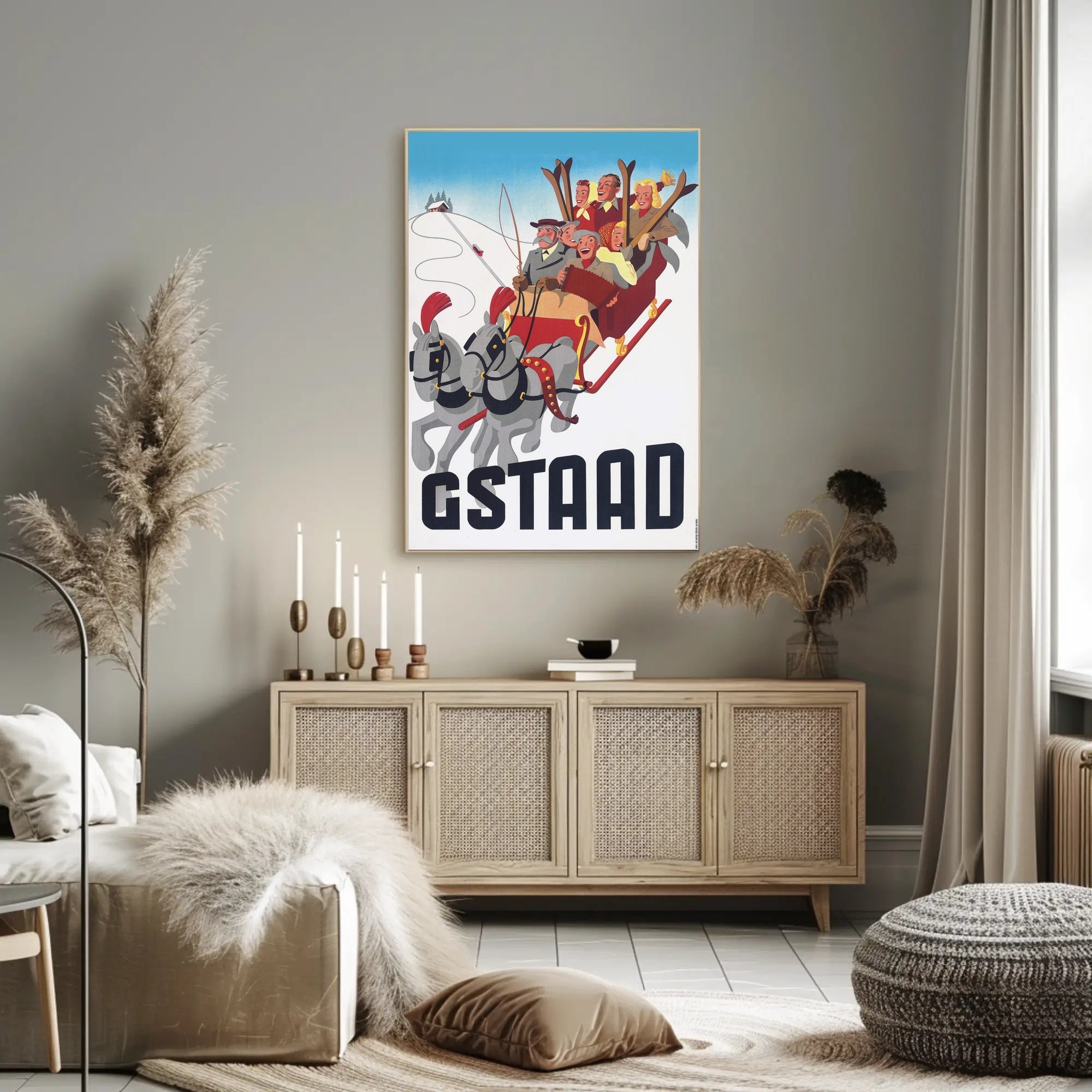 Vintage Sleigh Ride Adventure Gstaad Travel Poster PosterGoat