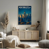 New York City Energy Urban Skyline Poster Vintage Wall Art