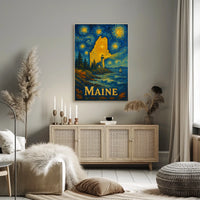 Maine's Starry Night Lighthouse Artistic Poster