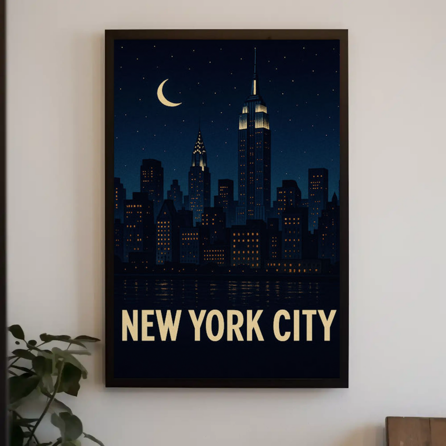 New York City Night Skyline Empire State Lights Travel Poster