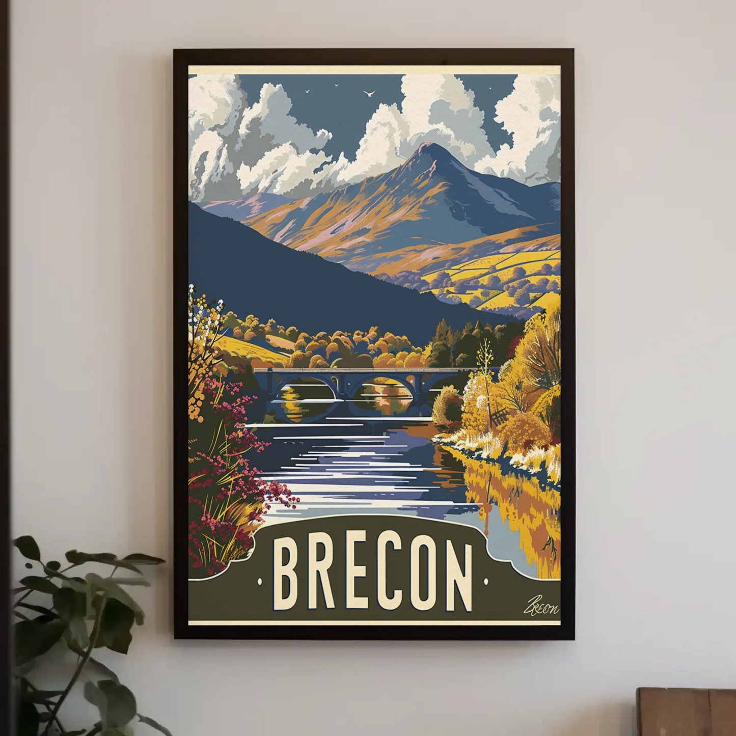 Brecon Mountain Bridge Autumn Valley View Travel Poster