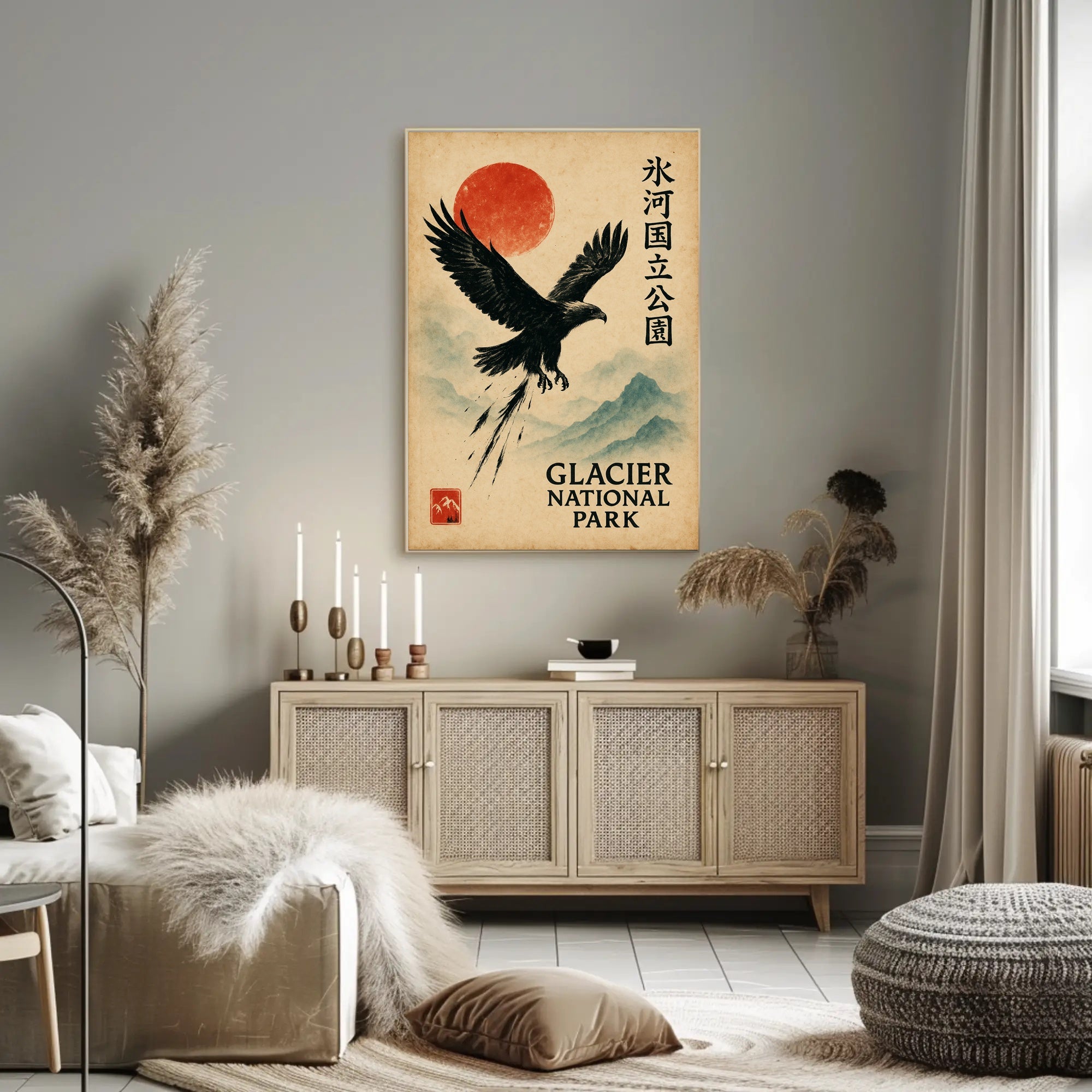 Vintage Glacier Park Poster with Japanese Artistic Flair