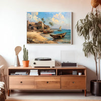 Serene Coastal Village Vintage Art Poster