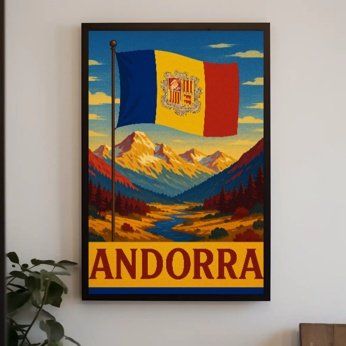 Vintage Andorra Mountain Landscape Travel Poster
