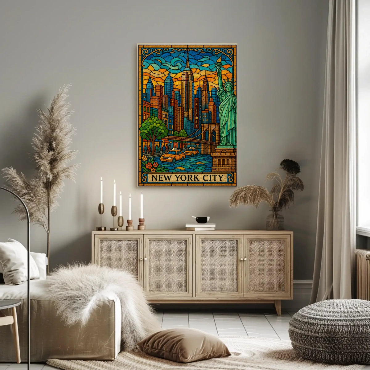 New York City Stained Glass Skyline Poster Modern Wall Art