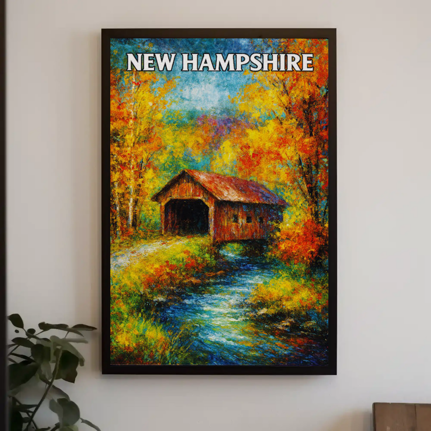 New Hampshire Autumn Covered Bridge Stream Poster Poster