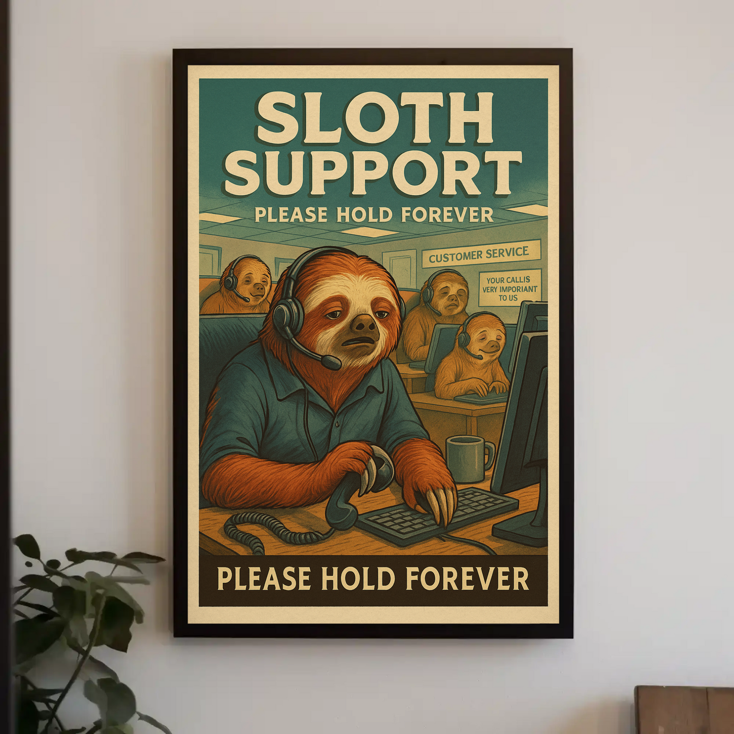 Sloth Support Hold Forever Parody Poster