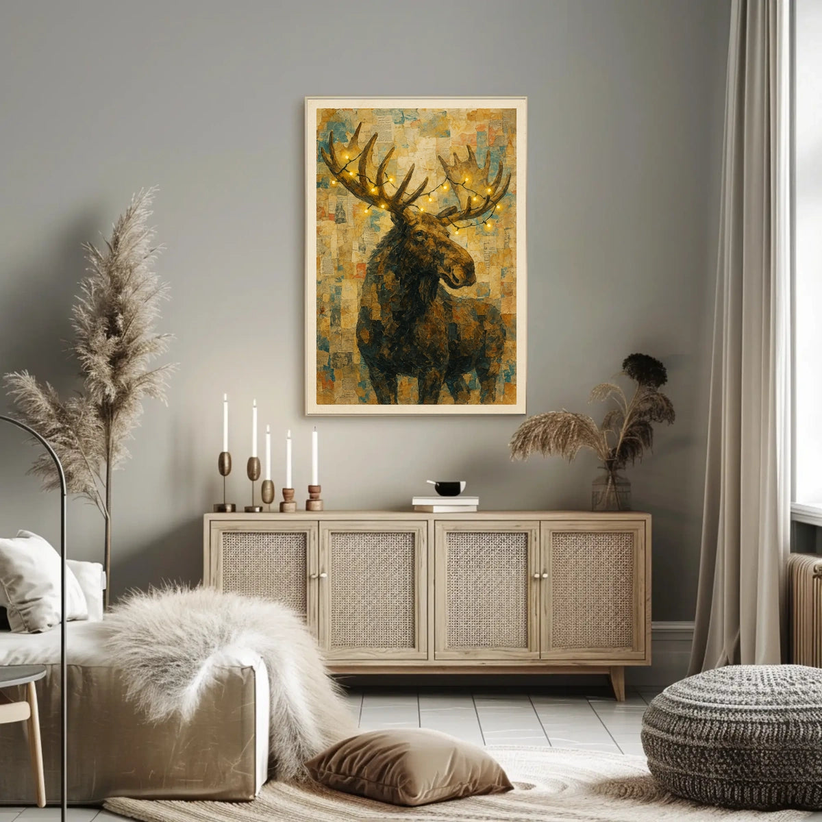 Alpine Moose Night Forest Poster