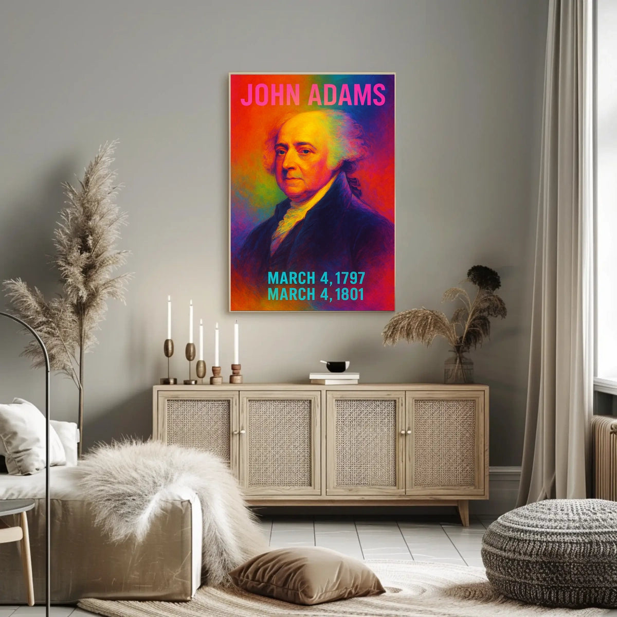 John Adams 2nd President of the United States Neon Gradient Overlay Poster