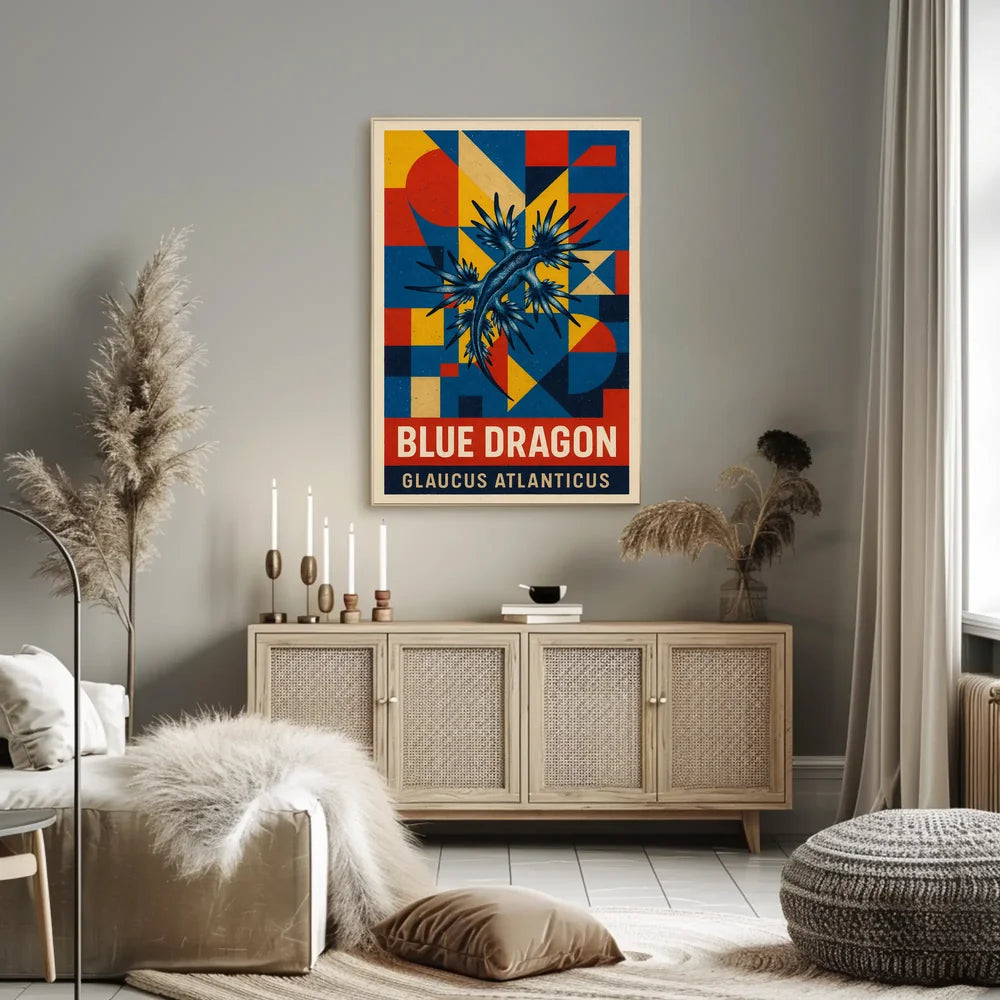 Blue Dragon Sea Creature Design, Abstract Artistic Poster