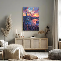 Hong Kong Sunset Cityscape Modern Art Poster