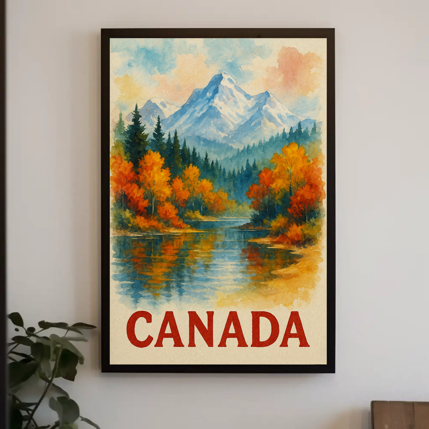 Canada Autumn Lake Mountains Travel Poster