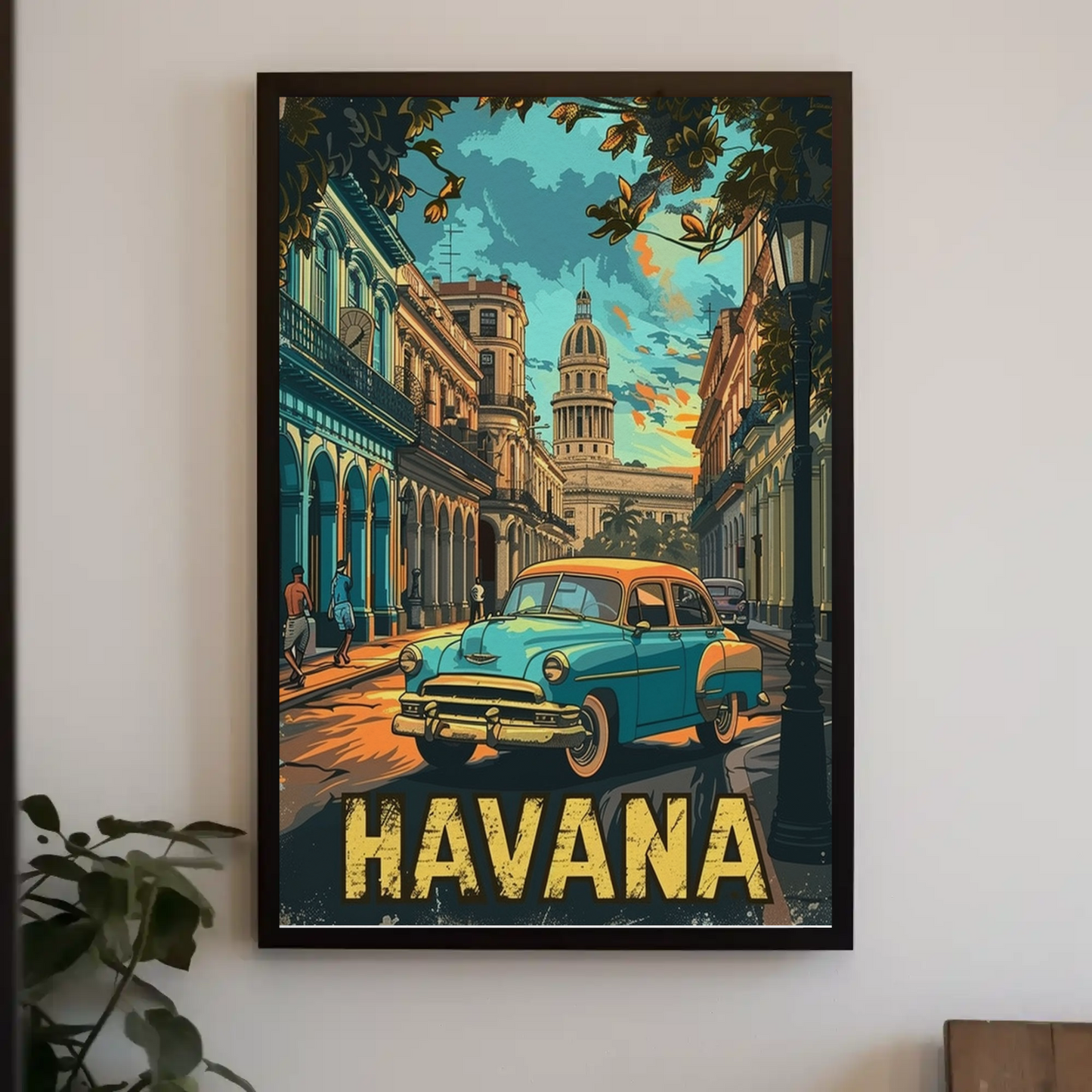 Havana Classic Car Capitol Street Scene Cuba Travel Poster