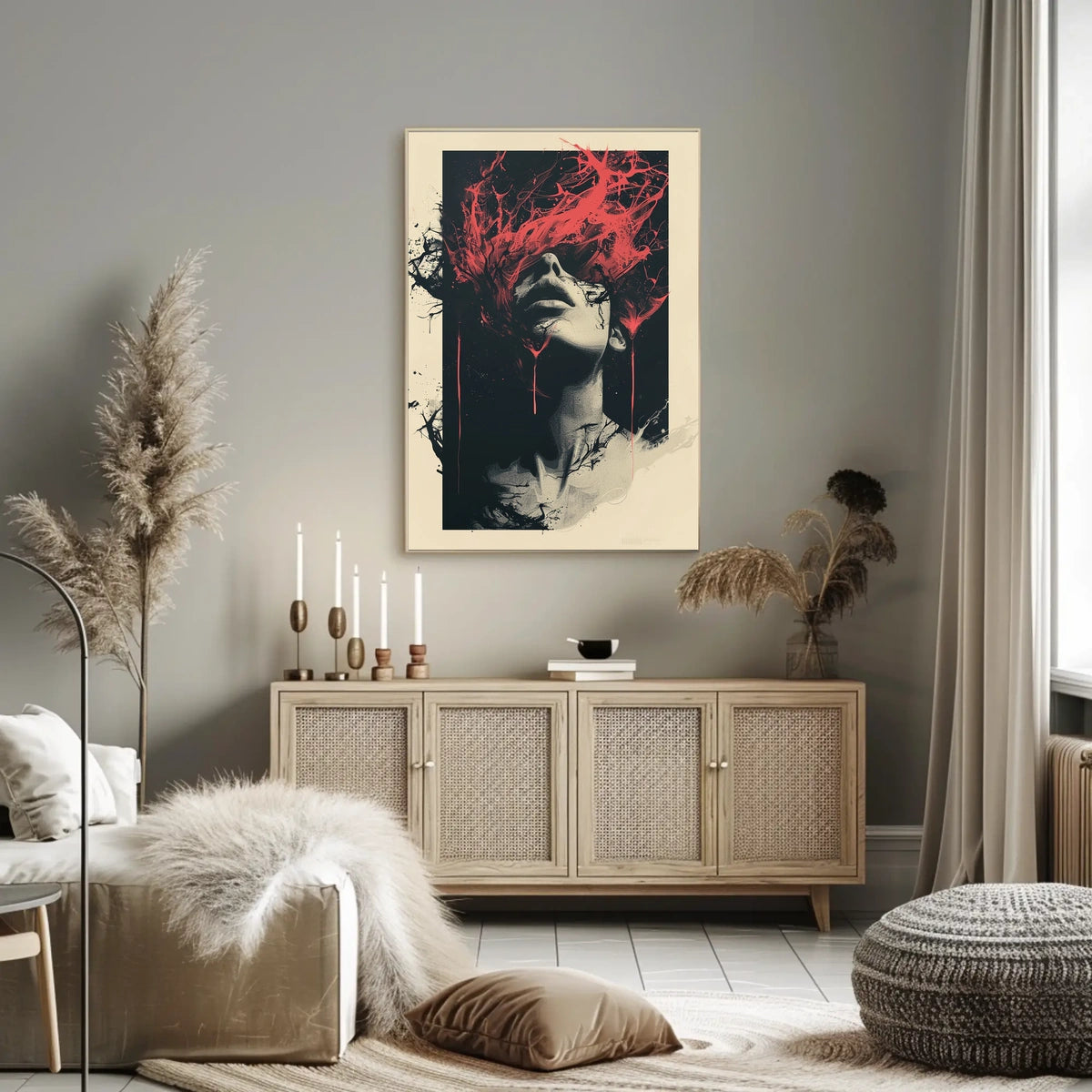 Intense Surreal Red Abstract Face Art Poster