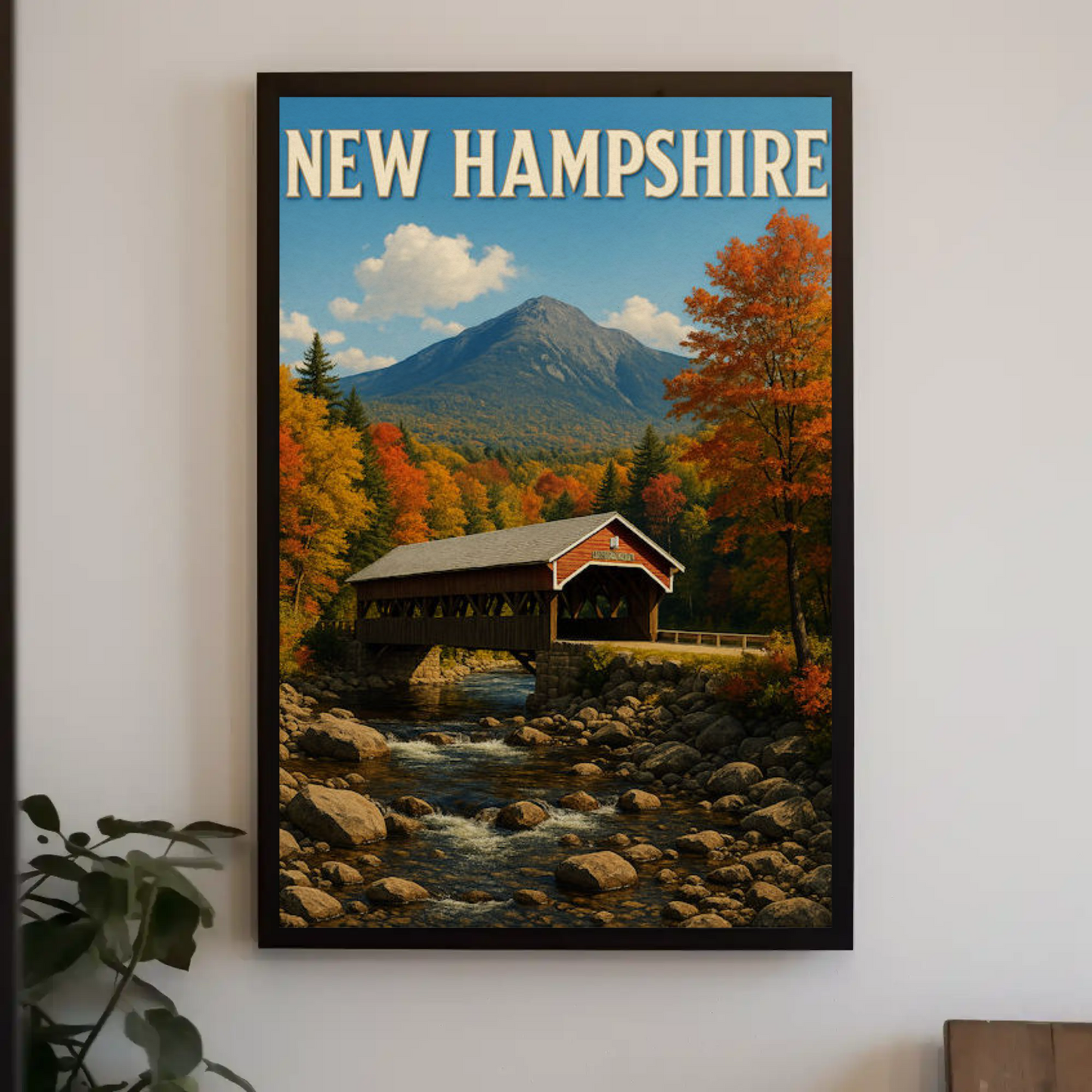 New Hampshire Covered Bridge Autumn Foliage Scenic Travel Poster Travel Poster