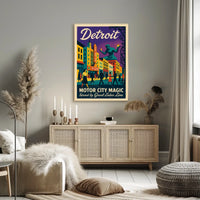Motor City Magic Retro Urban Cityscape Poster