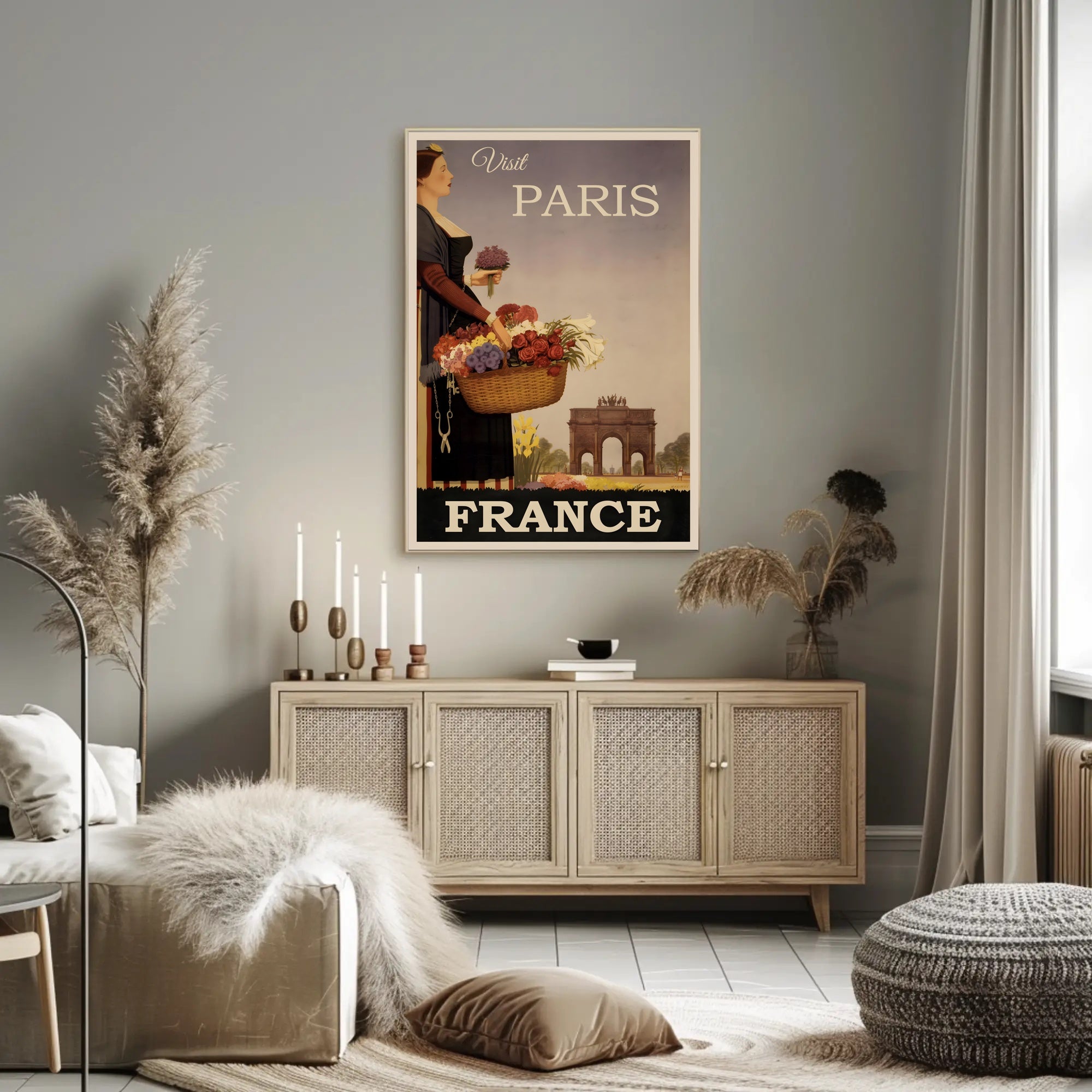 Vintage Paris Flower Girl Romance Travel Poster