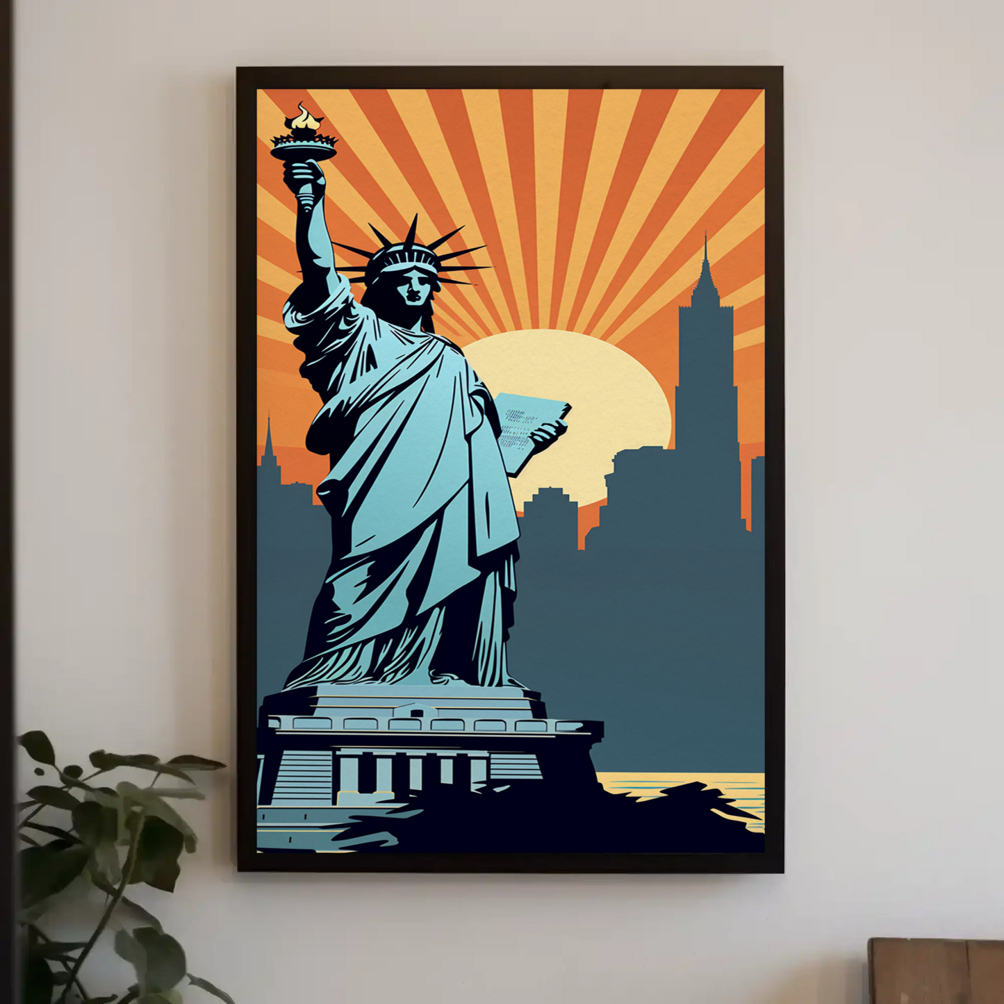 Statue Of Liberty New York Skyline Sunset Travel Poster