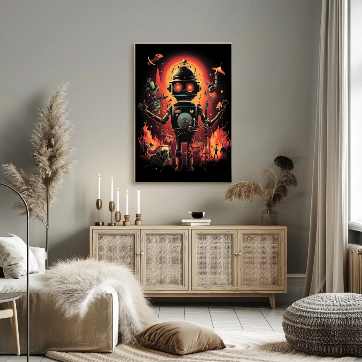 Robo Rock Revolution Poster Cyberpunk Synthesis Wall Art