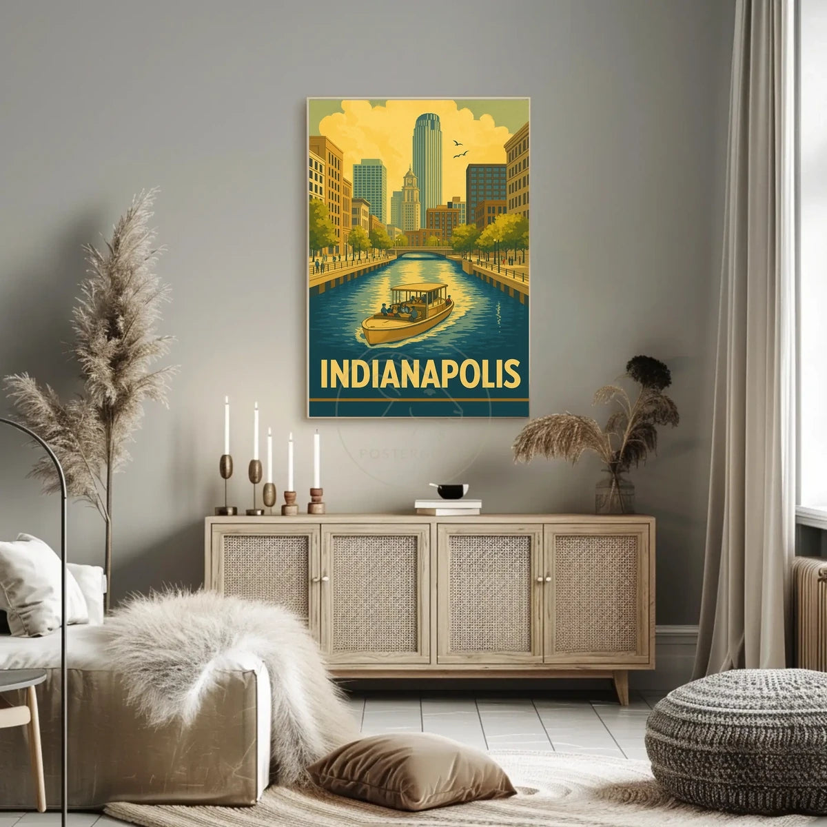 Indianapolis Skyline Vintage Travel Art Poster